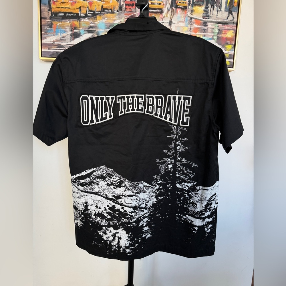 Diesel “Only The Brave Wolf Mountain” Button Up Shirt Mens Size L Black Rare EUC - Picture 4 of 5